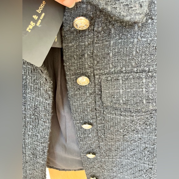 Black tweed jacket by Rag and Bone size 4, NWT, perfect condition, gold buttons - Picture 3 of 4
